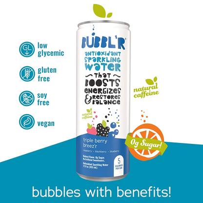 Bubbl'r Antioxidant Sparkling Water Triple Berry Breez'r (Pack Of 6)